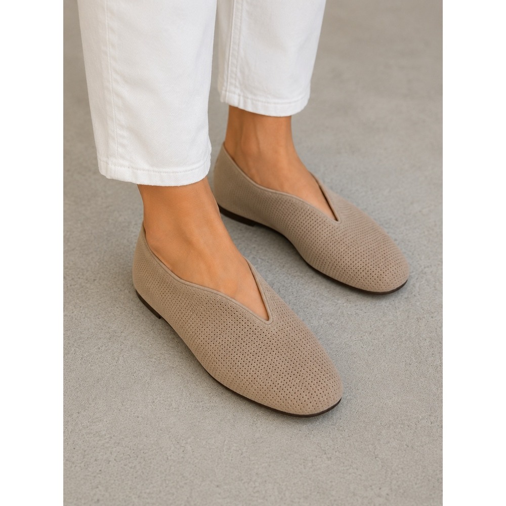Vaneli Suede Wedge Loafers Beige Women 9M Casual Neutral Comfort Slip On Shoes